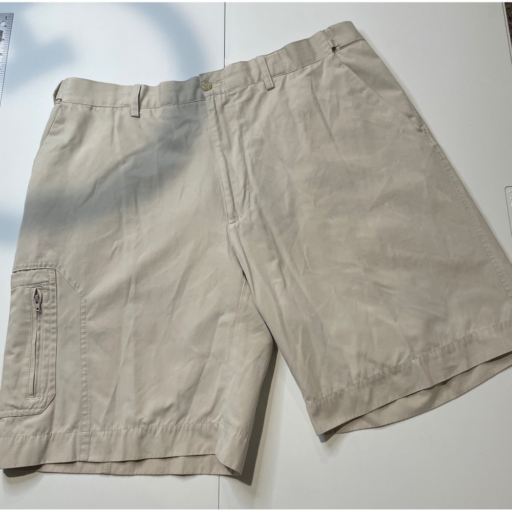 Golf America Mens Khaki Cargo Shorts Size 36 Tan Flat Front Zipper Pocket 2027